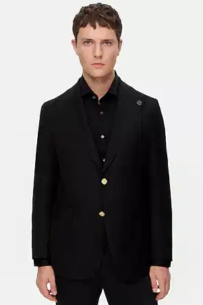 Damat Regular Fit Siyah Armürlü Kumaş Ceket