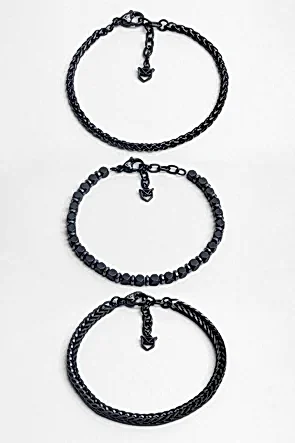 Gri Hematit Taşlı Ayarlanabilir Erkek Çelik Üçlü Bileklik Seti 02441410299