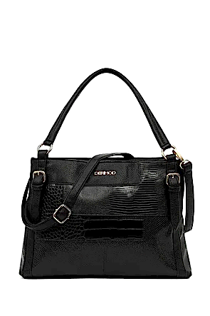 Kadın Siyah Uzun Askılı Baskılı Omuz Çantası