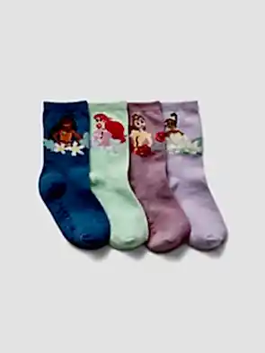 Çok Renkli Disney Prenses Desenli 3'lü Crew Çorap Seti